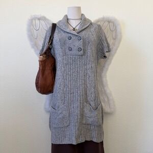 Soft Girl Preppy Cable Knit Short Sleeve Sweater Dress Gray Mori Girl Kawaii Y2K